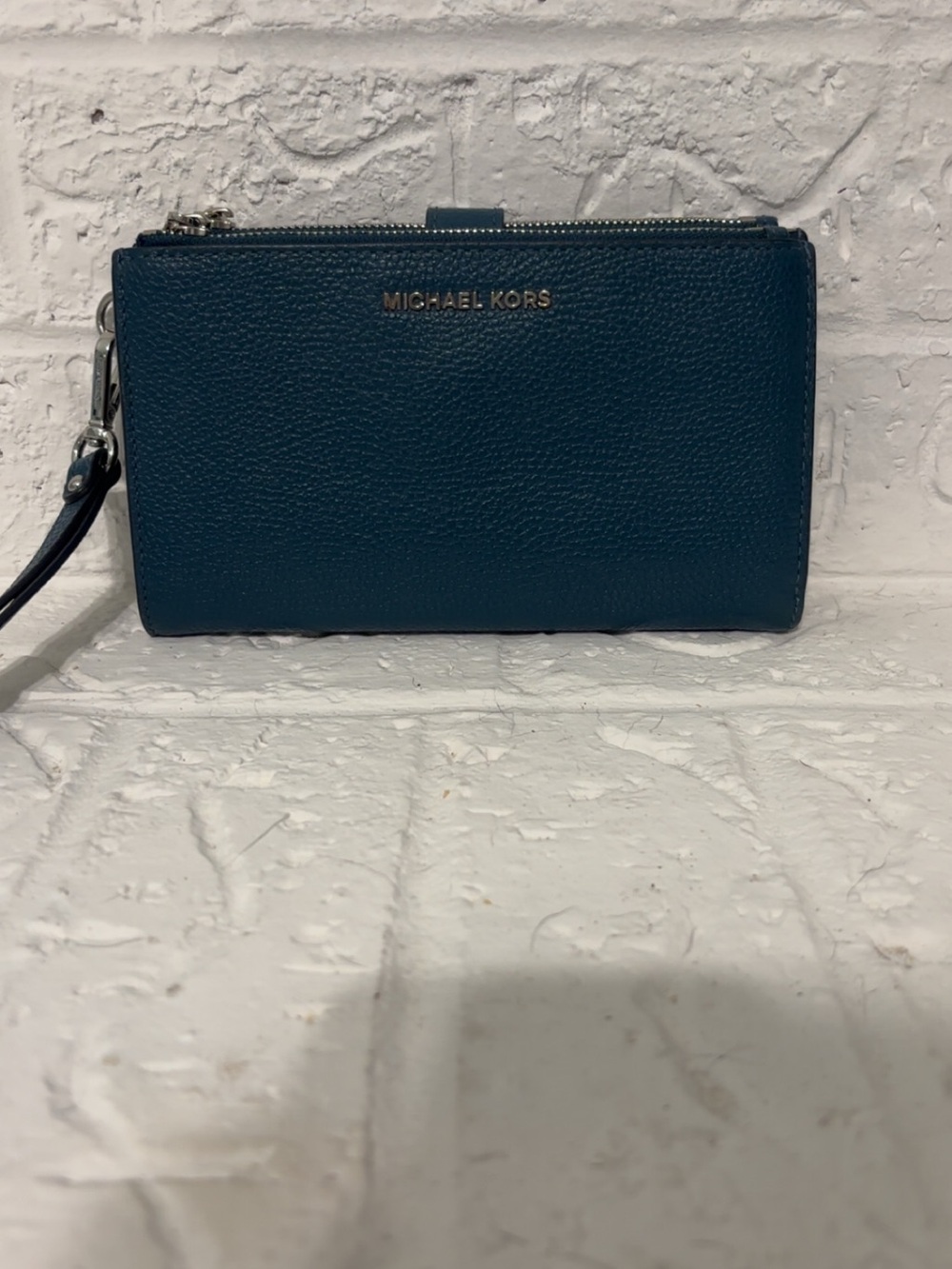Michael Kors Dark Teal Pebbled Leather Wristlet